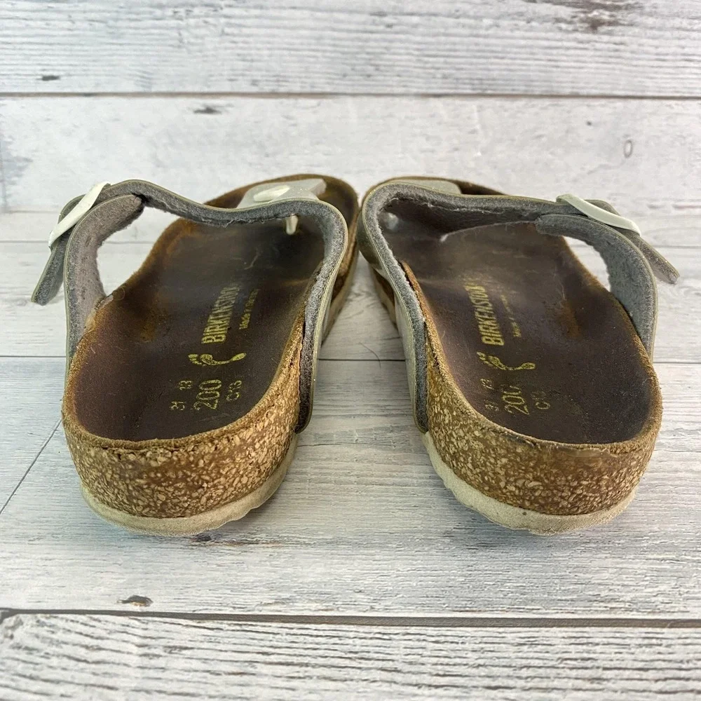 Birkenstock Sandals Girls 13 Silver Gizeh Glitter Thong Flip Flop Buckle Strappy